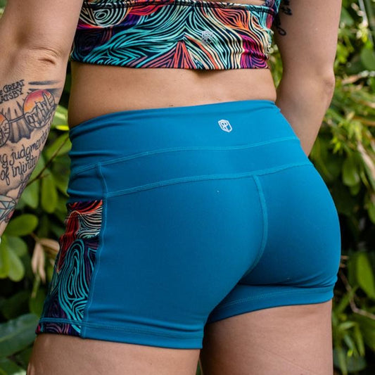 Rise & Grinds Booty Shorts (Prussian w/ Life's a Swirl Pocket)